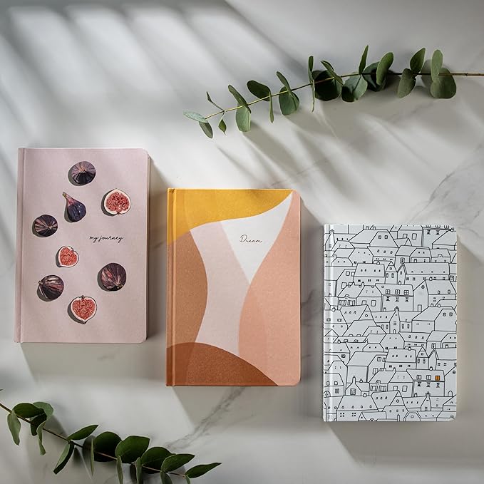 DIVERSEBEE Hardcover Lined Journal Notebook, Medium A5 (5.8 x 8.3 inches), 192 Pages, Thick Paper, Aesthetic Journals for Writing, Office School Bible Journaling Supplies (Figs)