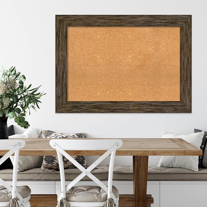 Amanti Art Natural Cork Board for Wall, 31x43 Vision Board with Brown Wood Frame, Large Corkboard Office Decor for Home Organization, Rustic Farmhouse Corkboard Pinboard to display items for home