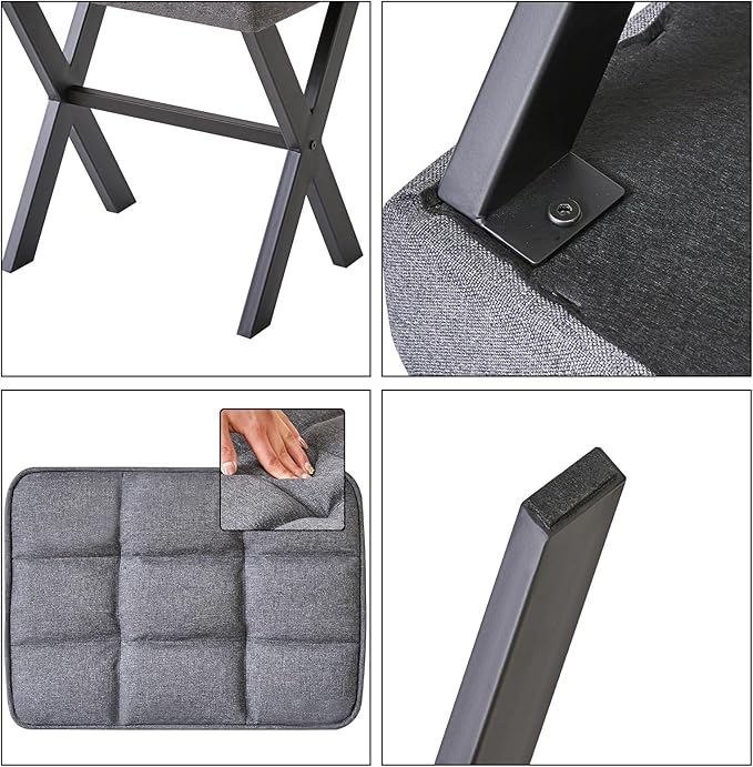 IBUYKE Square Makeup Stool with X-Leg Foot Rest, Linen Footrest, Ottoman Seat, Multi-Use as Small Side Table, for Bedroom, Living Room, Dark Gray LG-70G