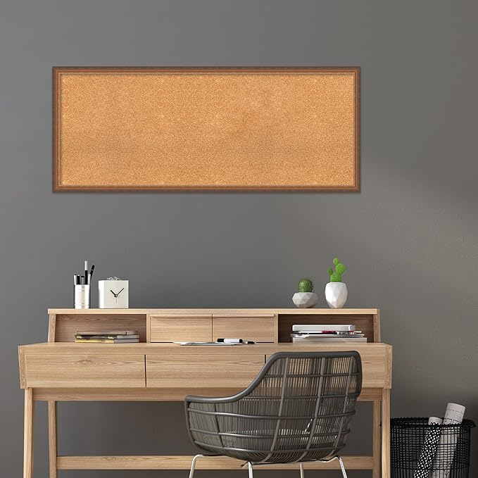 Amanti Art Natural Cork Board for Wall, 22x54 Vision Board with Bronze Frame, Oversize Corkboard Office Decor for Home Organization, Modern Corkboard Pinboard to Display Items for Home Organization