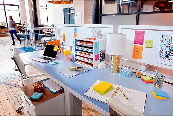 Post-it Super Sticky Notes, 3x3 in, 6 Pads, 2X The Sticking Power, Energy Boost Collection, Bright Colors (Orange, Pink, Blue, Green),Recyclable (654-6SSAU)