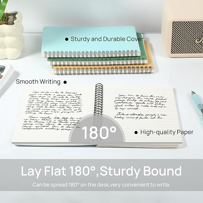 miikoul 48 Pack A5 Spiral Lined Notebooks, 8.3" X 5.5", 60 Sheets/120 Pages Wide Ruled Notebook Spiral Journals Bulk Paper Cover Notepad 12 Colors for Students Taking Class Notes Home Office Gift