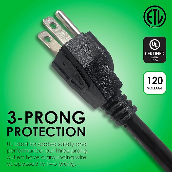 Digital Energy 6-Outlet Surge Protector Power Strip with 25-Ft Long Extension Cord, Black, ETL Listed/UL Standard