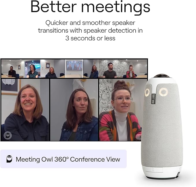 Owl Labs Meeting Owl 3 - 360° 1080p HD Conference Room Camera, AI-Driven Speaker-Tracking, 18-Foot Mic Pickup - Certified for Microsoft Teams - Works with Zoom, Google Meet - Plug & Play Setup