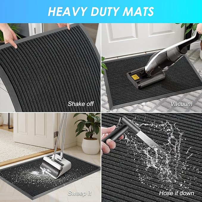 Vicwe Front Door Mat Indoor Outdoor Entrance, 59"x35.5" Heavy Duty Non-Slip Rubber Doormats, Low Profile,Easy Clean Entryway Floor Mats for Outside, Porch, Patios,Black