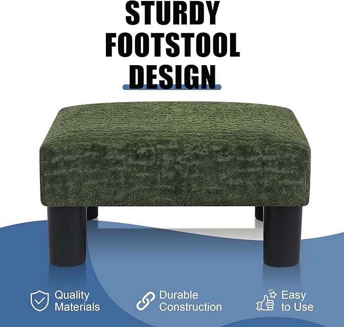 Joveco Small Foot Rest Stool Ottoman, 3D Velvet Square Upholstered Footstool for Chair, Under Desk, Office, Living Room, Deep Green