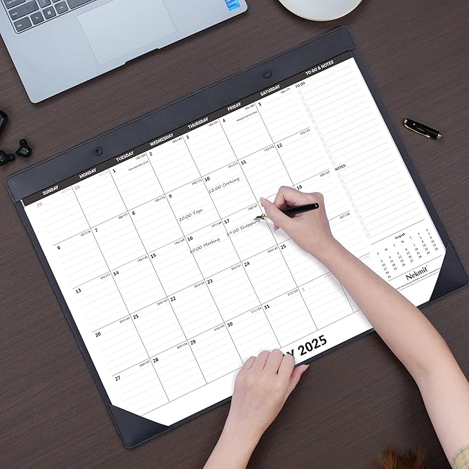 Nekmit Large Desk Calendar 2025-2026 with PU Faux Leather Desktop Mat, Runs From July 2025 - June 2026, Big Desk Pad Calendar 21 x 16 1/2 Inches for Home and Office