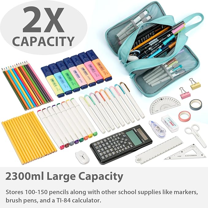 Pencil Case Pouch Box Bag School Supplies Girls Boys Kids, Cute Preppy Stuff Big Capacity Aesthetic Pen Organizer, Back to College Stationary, Eggshell Blue, Extra Large Style, 2300ml