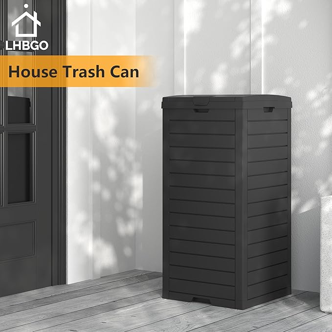 Outdoor Trash Can, 31 Gallon Garbage Can with Tiered Lid and Drip Tray, Waterproof Resin Patio Waste Bin for Garden, Backyard, Deck