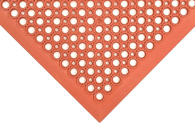 NoTrax 3' x 5' Anti-Fatigue Lightweight Restaurant Rubber Floor Mat with Drainage Holes, Beveled Edges, Non-Slip Mats, Red, T30 Competitor, T30S0035RD