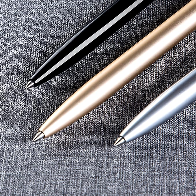 DUNBONG Retractable Metal Gel Pen, 0.5mm Medium Point Ballpoint Pens, Black Gel Ink (Black)
