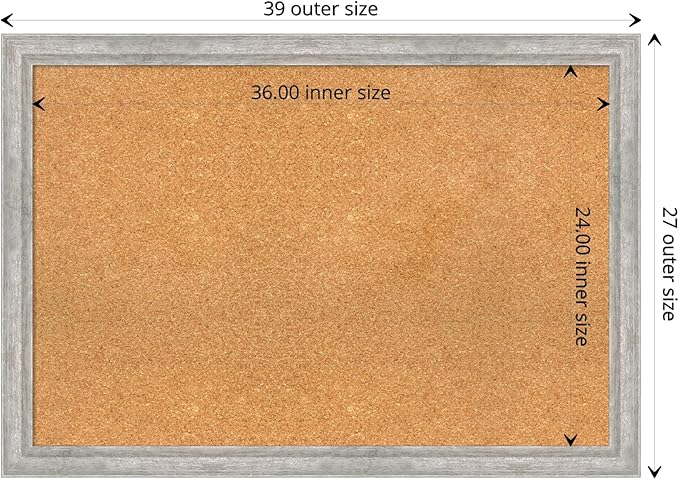 Amanti Art Natural Cork Board for Wall, 27x39 Vision Board with Silver Wood Frame, Large Corkboard Office Decor for Home Organization, Modern Contemporary Corkboard Pinboard to display items for home