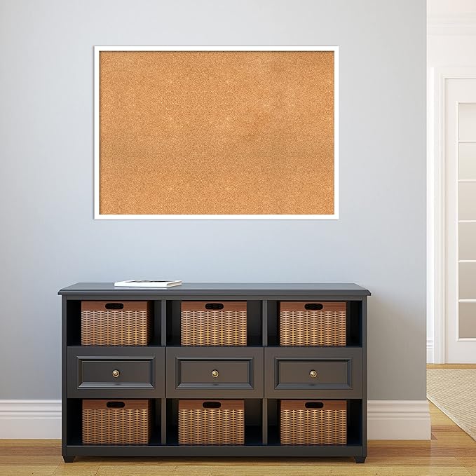 Amanti Art Natural Cork Board for Wall, 29x41 Vision Board with White Frame, X-Large Corkboard Office Decor for Home Organization, Modern Corkboard Pinboard to Display Items for Home Organization in
