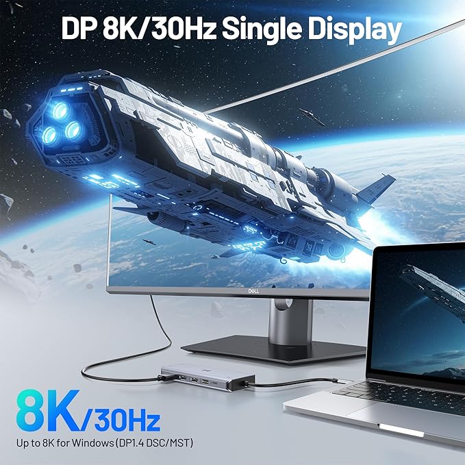 USB C Docking Station 4 Monitors,13 in 1 Laptop Docking Station 3 Monitors with Dual HDMI,8K DP,VGA,10Gbps USB A/C Data Transfer, PD Charging,USB C Hub Multiport Adapter for Windows/Mac OS Laptop