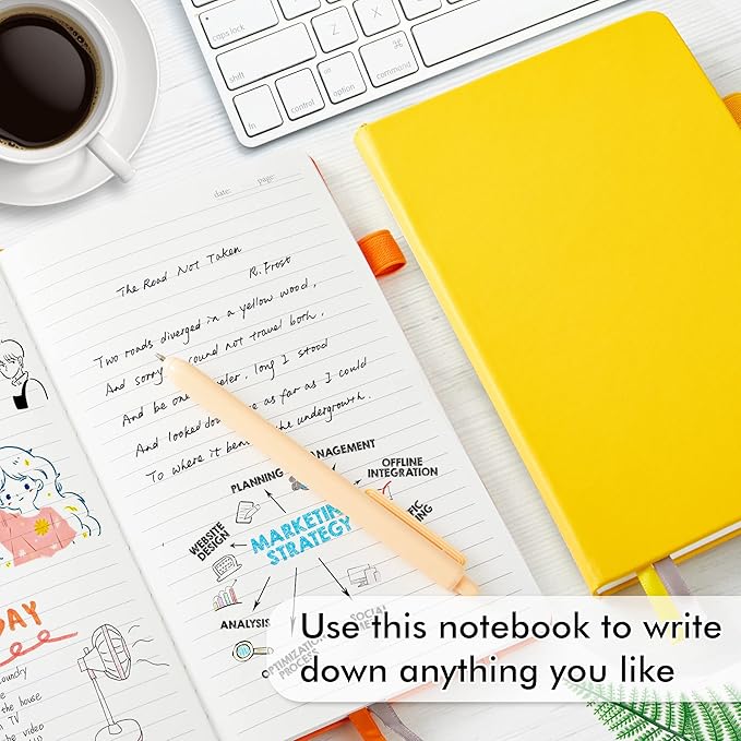 feela Journal Notebook Bulk for School, Hardcover Business Classic Ruled Lined Journals with Pen Holder for Work Office Journaling, with 5 Black Pens, 120 GSM, 5.1”x8.3”, 5 Pack, A5, Solid Colors