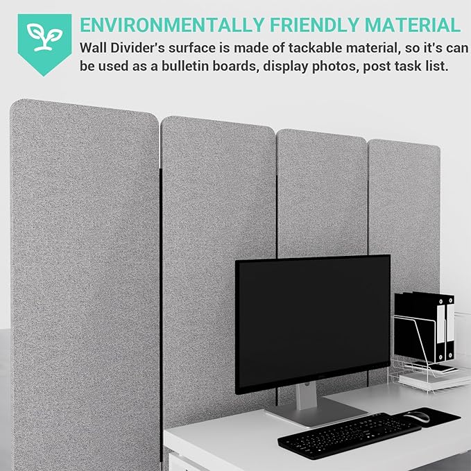Soundproof Room Divider W/Wheels, 66in Office Dividers for Sound Proofing & Reducing, Sound Proof Dividers for Office Partitions Portable Temporary Wall Acoustic Wall Divider (Dark Grey, 4 Panel)