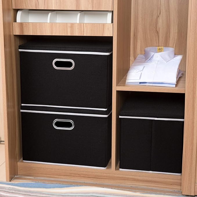 PRANDOM Extra Large Collapsible Storage Bins with Lids [5-Pack] Linen Fabric Foldable Storage Baskets Boxes Organizer Containers Cube with Cover for Bedroom Closet Office Nursery (22.8x15.75x13.8)