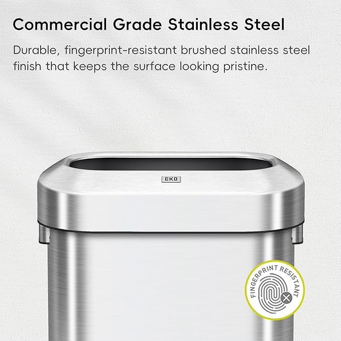 EKO Urban 24 Gallon/ 90 Liter Open Top Stainless Steel Slim Commercial Trash Can, Tall Kitchen Garbage Bin, Heavy-Duty Commercial Grade Large Trash Can for Home, Office, Hotel, Cafe, Restaurant, Dorm