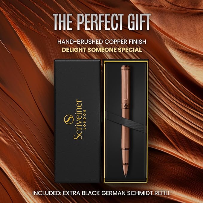 Scriveiner Copper Rollerball Pen - Stunning Luxury Pen, Schmidt Ink Refill, Best Roller Ball Gift Set for Men & Women, Professional, Executive Office, Nice Pens