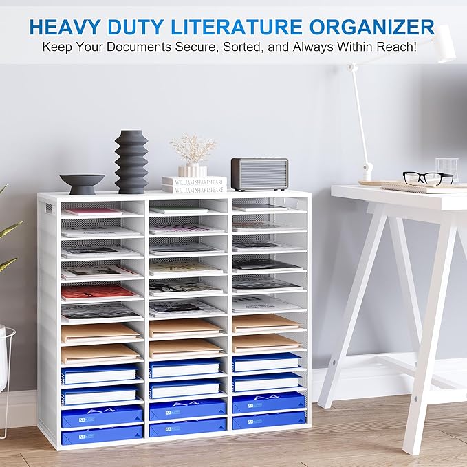 Mail Sorter Adjustable Countertop Mail Holder, Heavy Duty Literature Organizer, Student Mailbox for Classroom, Desktop Bill Paper Organizer for Office Home School, 36 Compartments, White