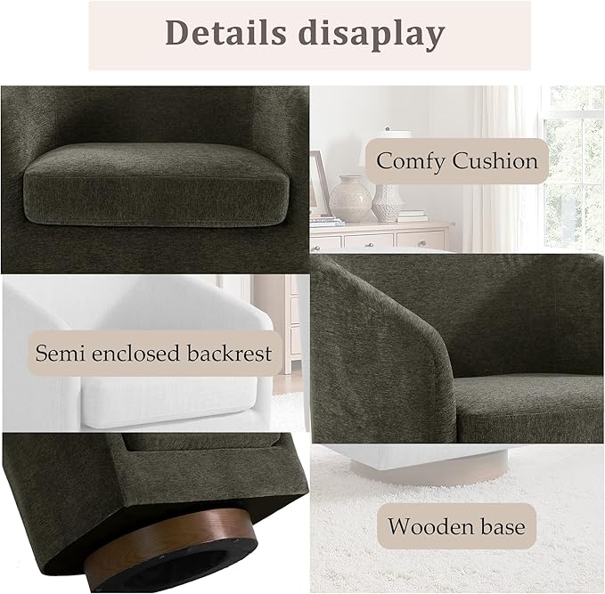 UIXE Swivel Accent Chairs Set of 2, Chenille Upholstered Barrel Chair for Living Room, Comfy Round Armchair Single Sofa Bedroom Reading Seat - 31" W, Tan