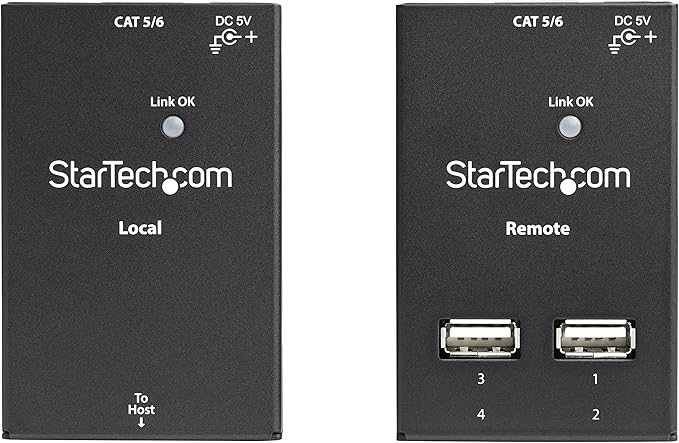 StarTech.com 4-Port USB 2.0 Extender - 130ft (40m) USB Over Cat5/Cat6 Extender - Compact USB 2.0 Over Ethernet Extender, TAA (USB2004EXTV)