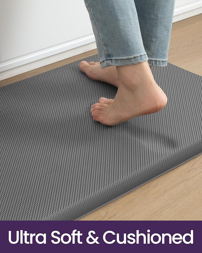 DEXI Kitchen Mat Cushioned Anti Fatigue, Non Slip Waterproof Comfort Standing Floor Rug for Kitchen, Office, Sink, Laundry, 70x20, Grey