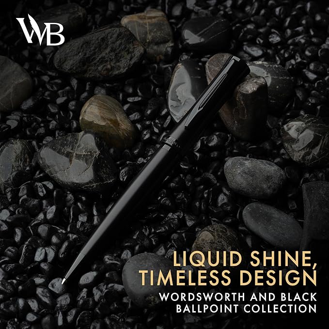 Wordsworth and Black Ballpoint Pen All Black Lacquer- Stunning Luxury Pen, Ink Refill, Best Gift Set for Men & Women, Refillable, Elegant, Nice Pens, Fine Point