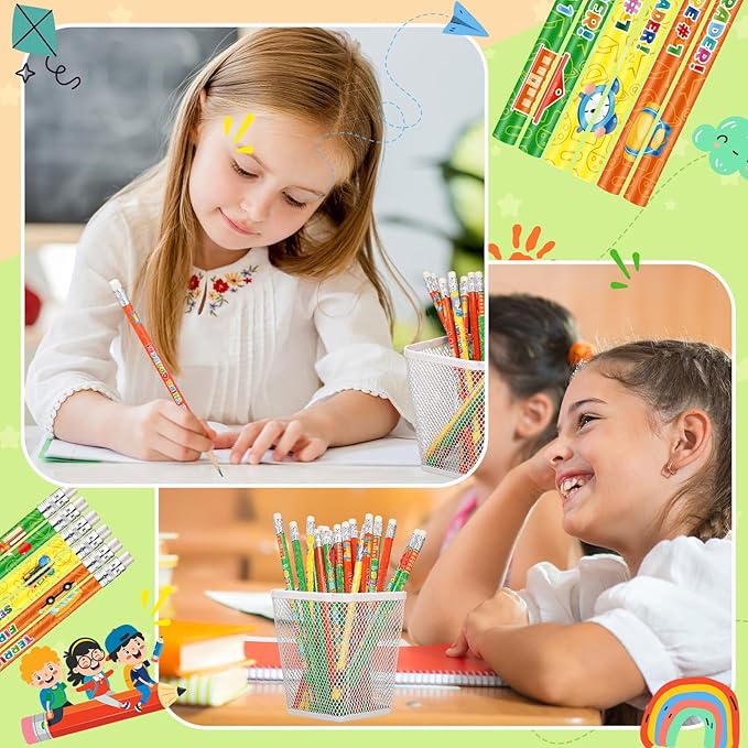 Tenceur 48 Pcs 1st Graders Pencils, 1 Motivational Cute Pencils Bulk with Erasers for Kids Student Teacher Classroom Reward Back to School Supplies