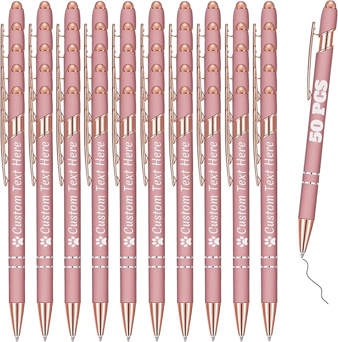 Personalized Pens Bulk 50 with Name Custom Engraving Ballpoint Pens with Stylus Tip Customized Smooth Writing Pens Personalized Gifts for Anniversary Birthday or Graduation(Gold Rose,Black Ink)