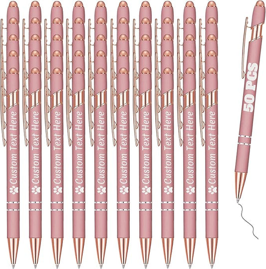 Personalized Pens Bulk 50 with Name Custom Engraving Ballpoint Pens with Stylus Tip Customized Smooth Writing Pens Personalized Gifts for Anniversary Birthday or Graduation(Gold Rose,Black Ink)