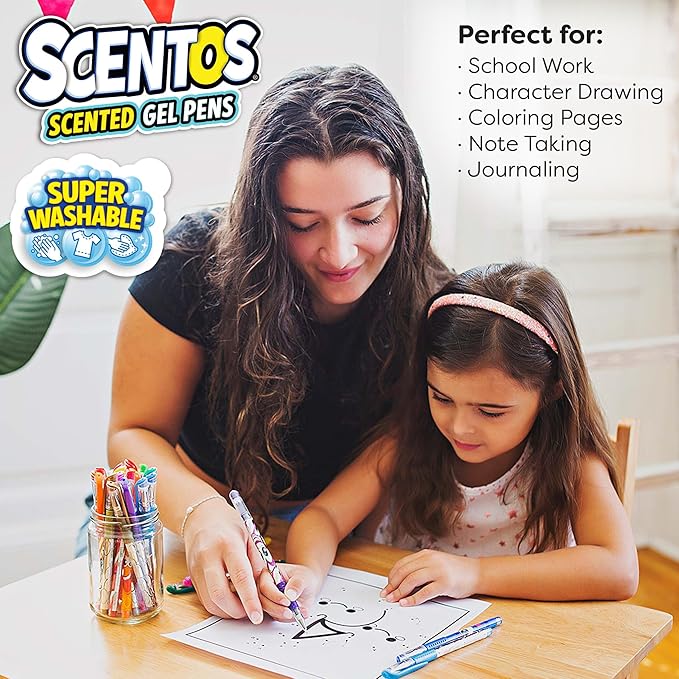 Scentos Scented Gel Pens for Kids - Assorted Colorful Pens - Fine Point Gel Pen Set - For Ages 3 and Up - 24 Count