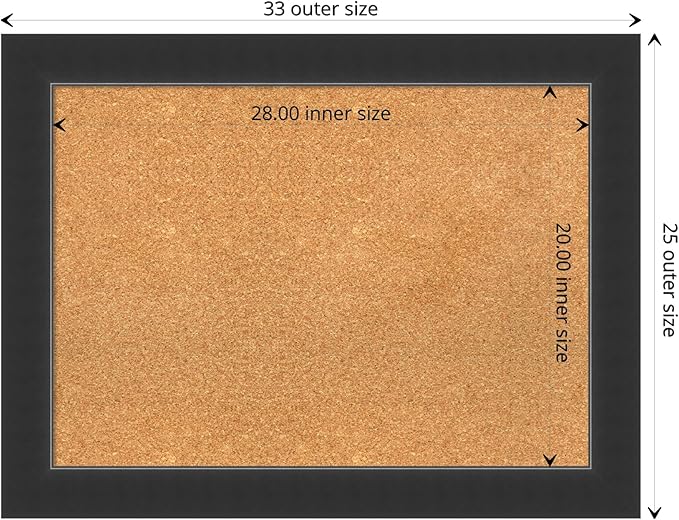 Amanti Art Natural Cork Board for Wall, 25x33 Vision Board with Black Wood Frame, Medium Corkboard Office Decor for Home Organization, Modern Contemporary Corkboard Pinboard to display items for home
