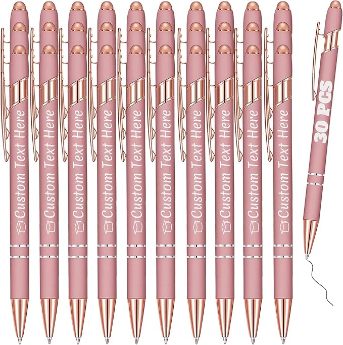 Personalized Pens Bulk 30 with Name Custom Engraving Ballpoint Pens with Stylus Tip Customized Smooth Writing Pens Personalized Gifts for Anniversary Birthday or Graduation(Gold Rose,Black Ink)