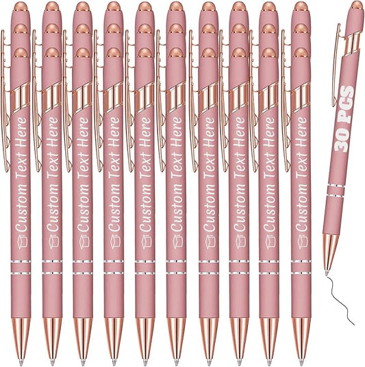 Personalized Pens Bulk 30 with Name Custom Engraving Ballpoint Pens with Stylus Tip Customized Smooth Writing Pens Personalized Gifts for Anniversary Birthday or Graduation(Gold Rose,Black Ink)