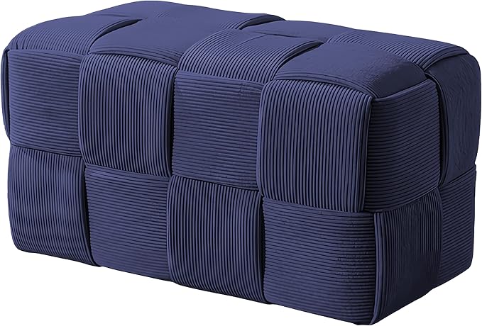 Ottoman Foot Rest Soft and Comfortable Ottoman Square Corduroy Woven Design Sofa Stool (Blue-L)