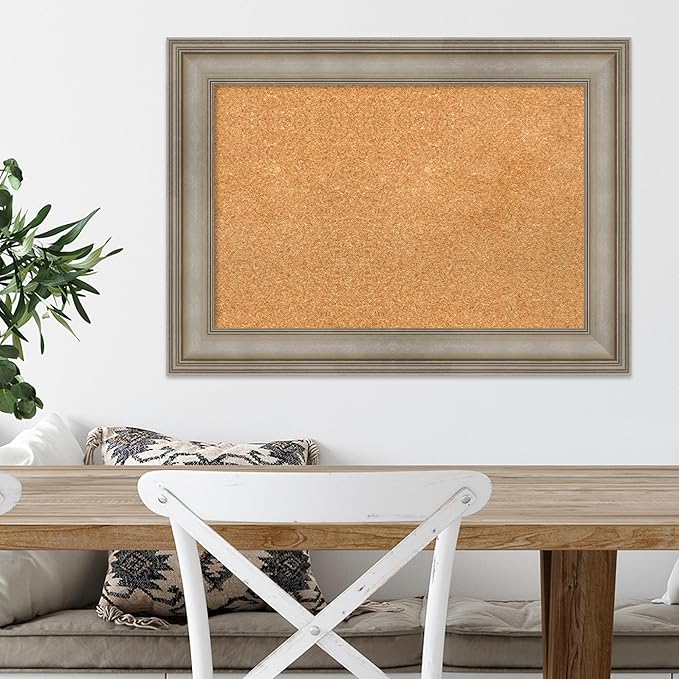 Amanti Art Natural Cork Board for Wall, 21x29 Vision Board with Silver Wood Frame, Medium Corkboard Office Decor for Home Organization, Traditional Corkboard Pinboard to Display Items for Home