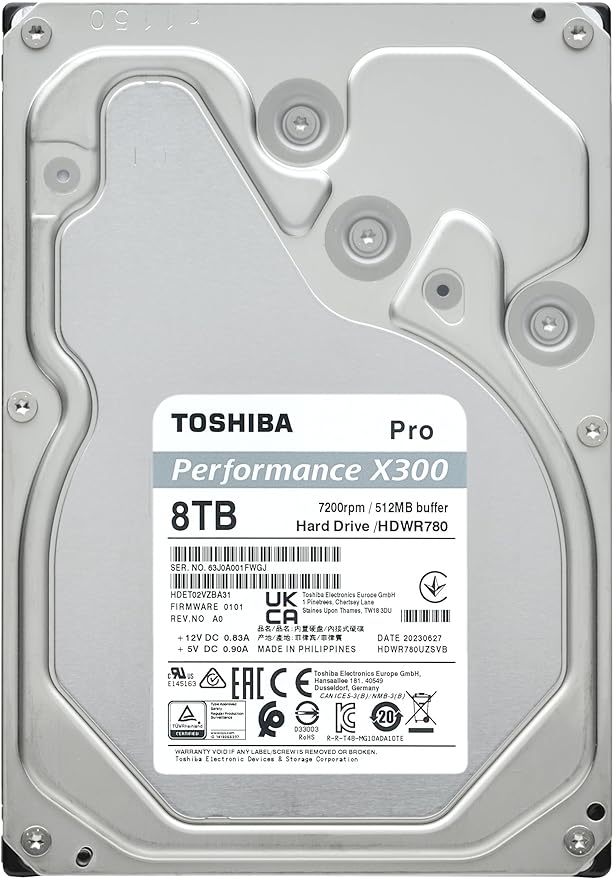 Toshiba X300 PRO 8TB High Workload Performance for Creative Professionals 3.5-Inch Internal Hard Drive – Up to 300 TB/Year Workload Rate CMR SATA 6 GB/s 7200 RPM 512 MB Cache - HDWR780XZSTB