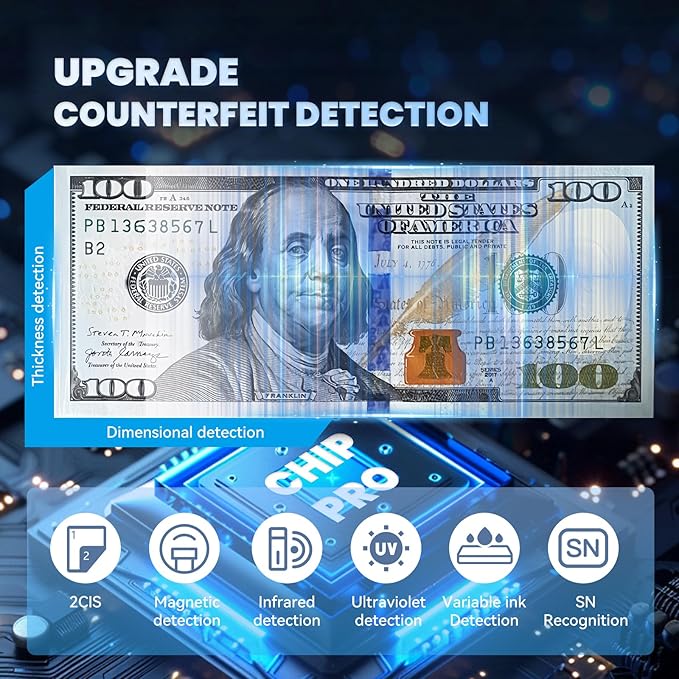CGOLDENWALL Money Counter Machine Mixed Denomination,Bank Grade Cash Counter 2CIS/UV/IR/MG Counterfeit Detection,Serial Number,MUL Currency Value Counting, Sort&Printer Compatible Bill Counter,1500N/M