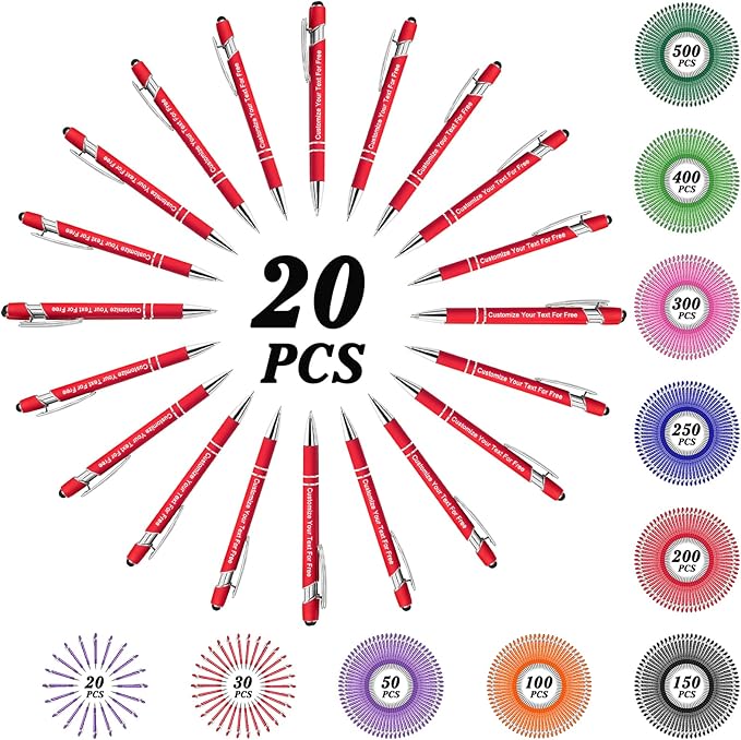 Max 500 Pcs Personalized Pens Bulk, Custom Pens with Free Engraving, Customized Stylus Tip Ballpoint Pen with Your Name Massage Text for School Office Business Graduation Anniversaries-20 Packs
