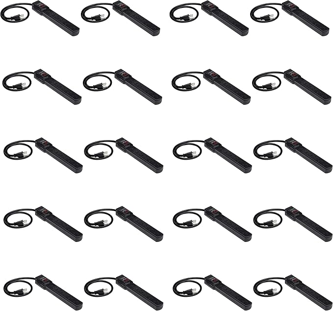 Amazon Basics Surge Protector Power Strip, 6-Outlet with 200J Protection, 2ft Extension Cord, Rectangle, Black (20 Pack)