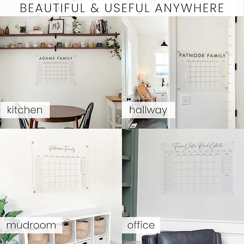 Personalized Clear Acrylic Calendar for Wall, Calendar Whiteboard for Wall, Dry Erase Wall Calendar, Wall Calendar Organizer System for Home (Block, Jade, 47.5"W x 36"H)