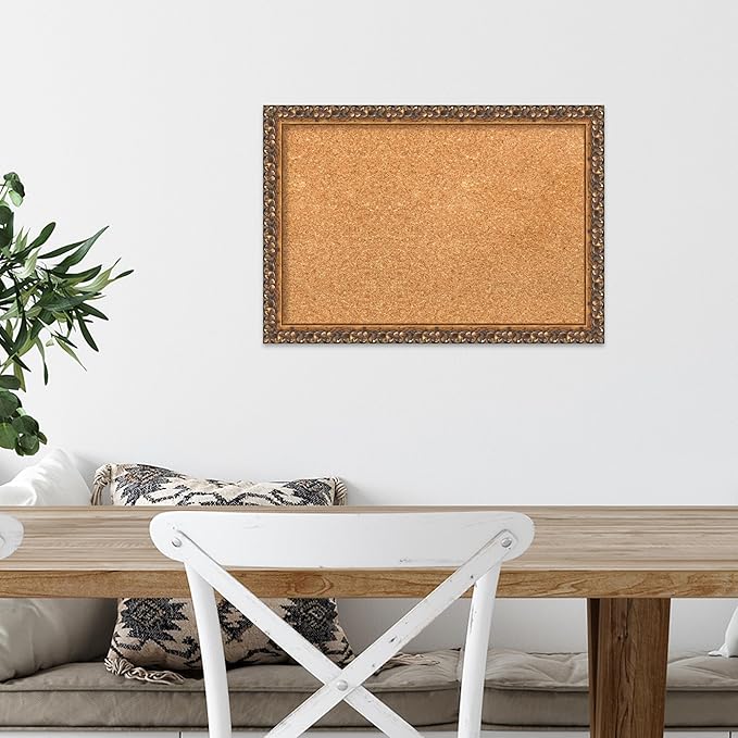 Amanti Art Natural Cork Board for Wall, 14x20 Vision Board with Bronze Frame, Small Corkboard Office Decor for Home Organization, Traditional Corkboard Pinboard to Display Items for Home Organization