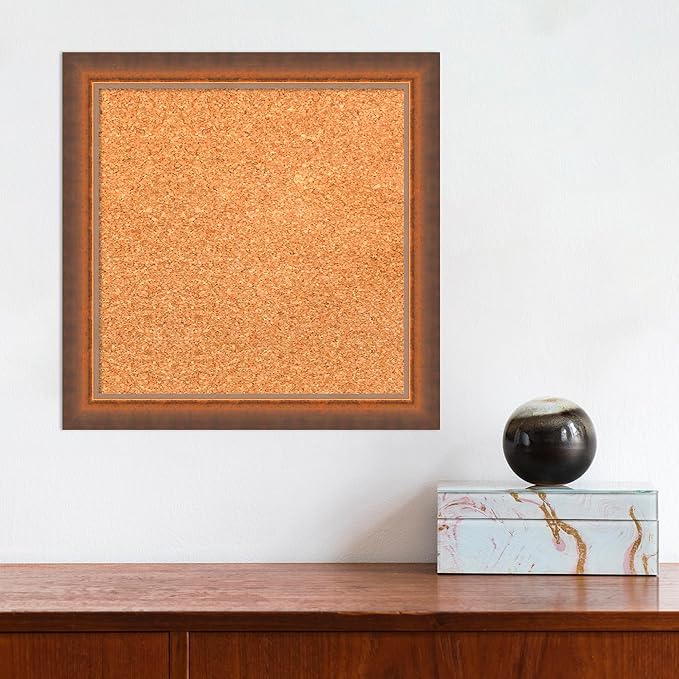 Amanti Art Natural Cork Board for Wall, 14x14 Vision Board with Bronze Frame, X-Small Corkboard Office Decor for Home Organization, Modern Corkboard Pinboard to Display Items for Home Organization in