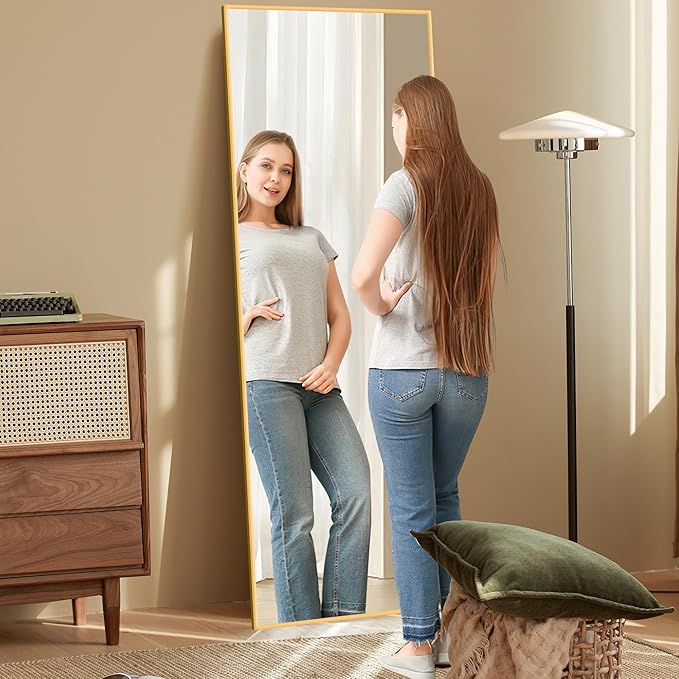 64"x21" Full Length Mirror Rectangle Body Dressing Floor Standing Mirrors for Bedroom & Cloakroom, Gold