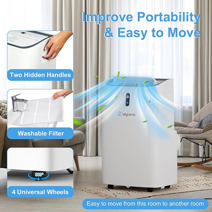 14,000 BTU Portable Air Conditioners for 700 Sq.Ft, 4-in-1 Room Air Conditioner with Cooling, Heating, Dehumidifier, Fan, Remote, Sleep Mode, Auto Swing, 24H Timer, Self-Evaporating Portable AC Unit