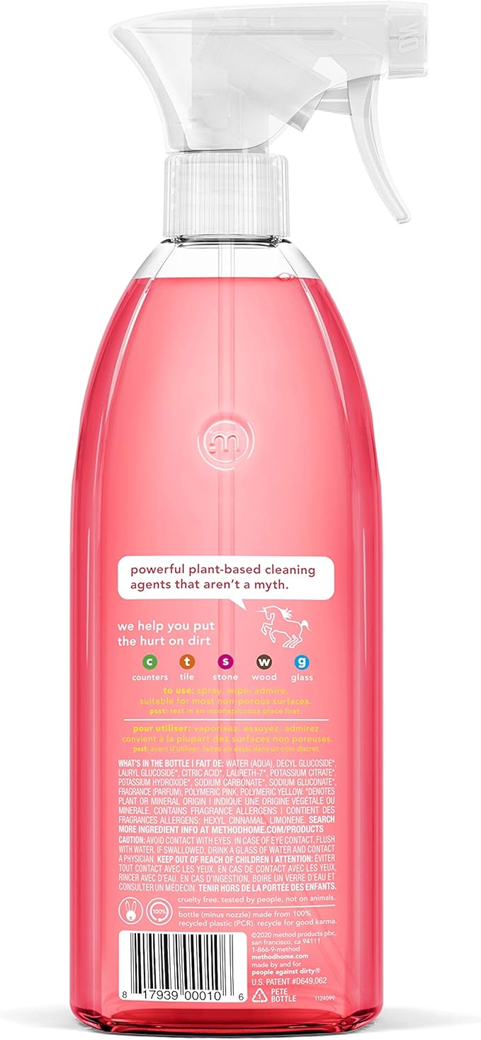 Method All-Purpose Cleaner, Pink Grapefruit, Plant-Based and Biodegradable Formula Perfect for Most Counters, Tiles, Stone, and More, 28 oz spray bottle (Pack of 2)