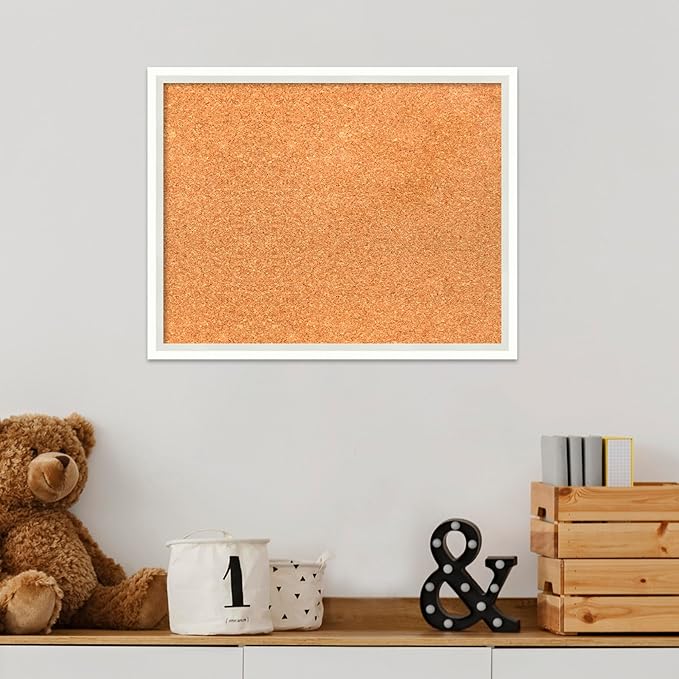 Amanti Art Natural Cork Board for Wall, 15x19 Vision Board with White Frame, Small Corkboard Office Decor for Home Organization, Modern Corkboard Pinboard to Display Items for Home Organization in