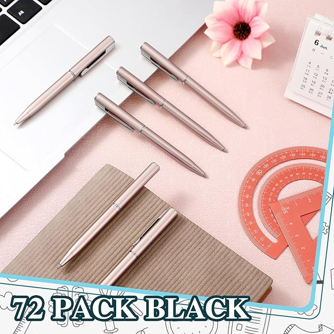 Teling 72 Pcs Small Ballpoint Pen Mini Pens Bulk 4 Inch Short Small Tiny Black Ink Ballpoint Writing Tool for Notebook Pockets Signature Notepads School Office(Rose Gold, Silver,Classic Style)