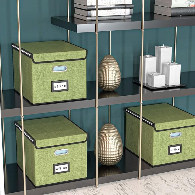 Huolewa Decorative File Organizer Storage Box with Lid, Linen Hanging Filing & Storage Box with Plastic Slide for Office/Decor/Home, Universal Hanging Filing Organization Box for Letter/Legal Folder